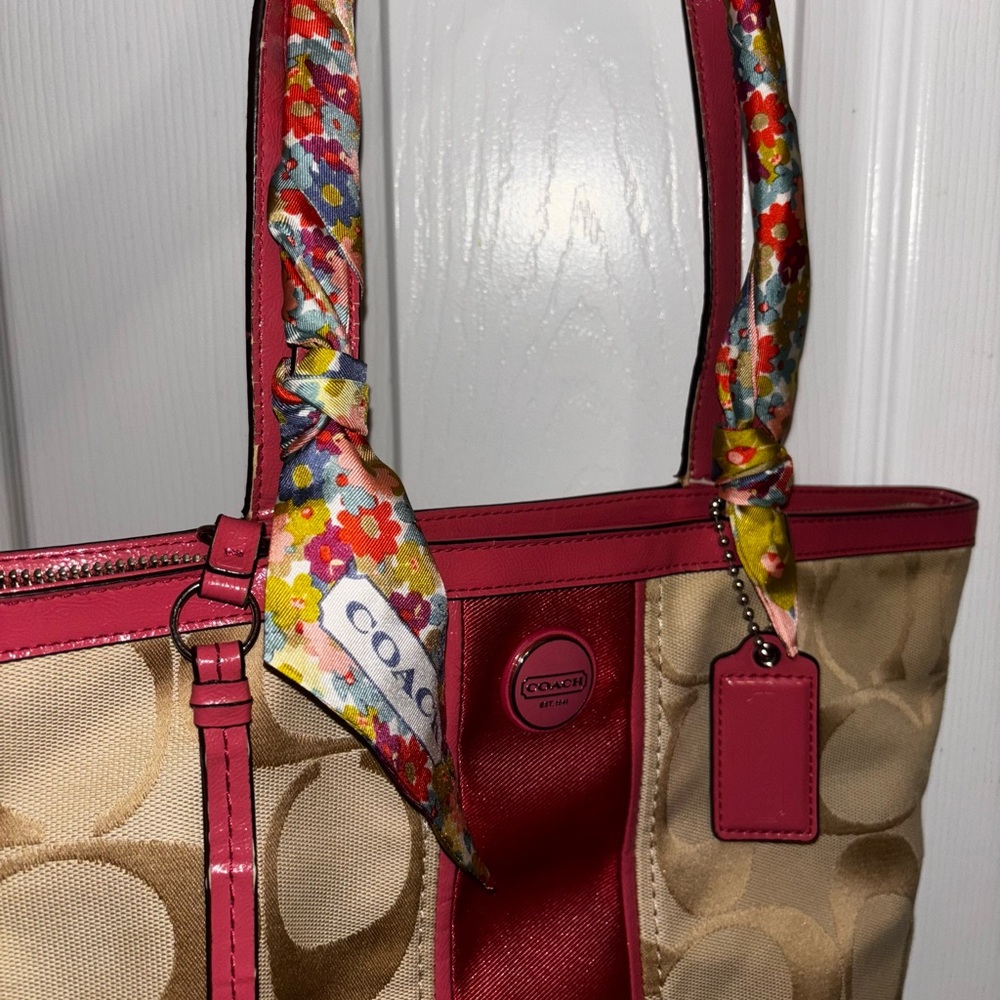 Coach Floral Accent Pink and Tan Tote